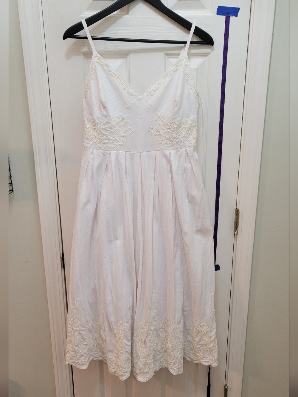 Christian Lacroix White Spaghetti Strap Midi Dress with Cream Embroidery